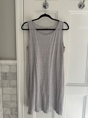 Eileen Fisher Gray Striped Sleeveless Midi Dress